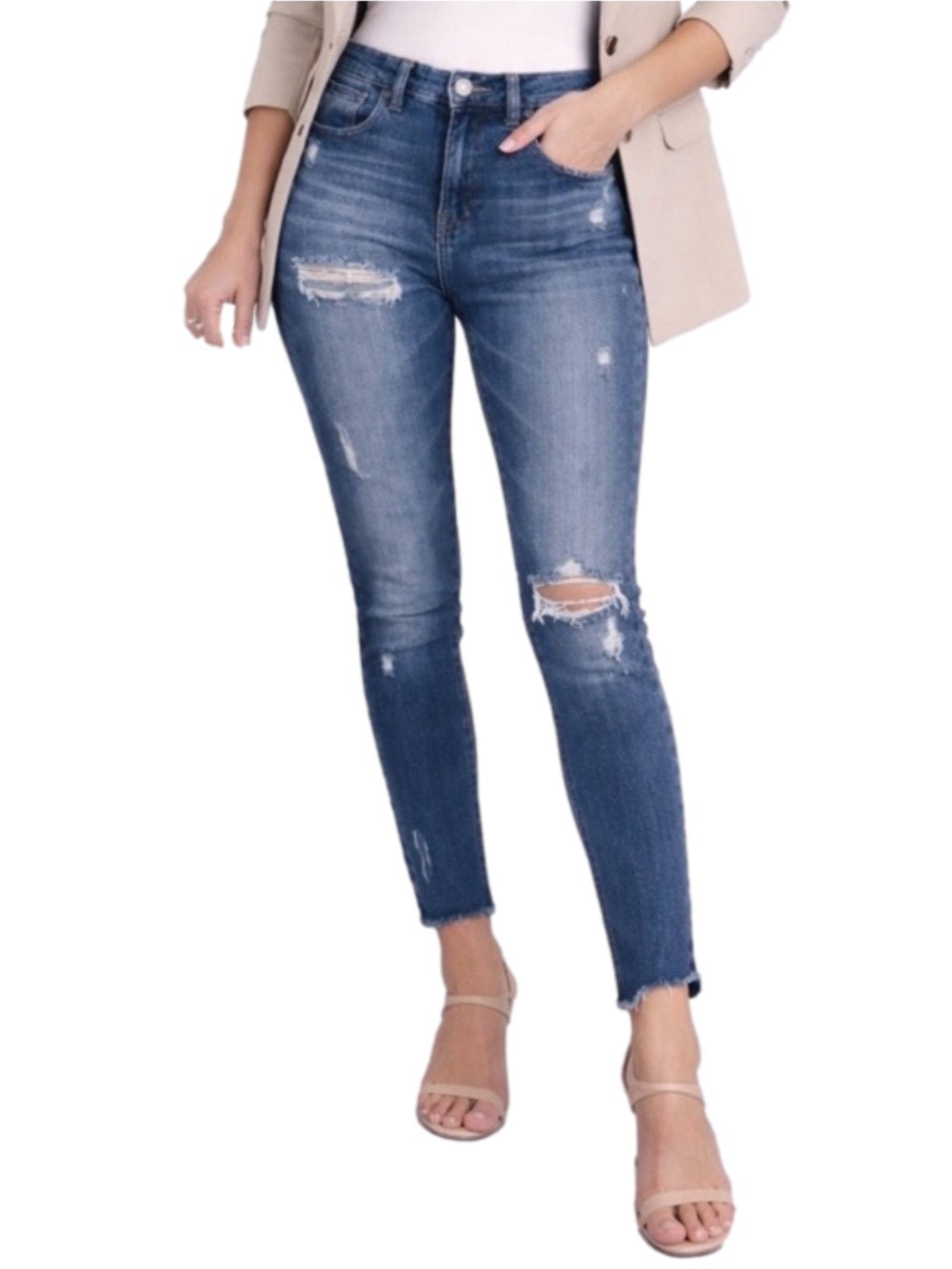 Moussy Vintage High Rise Skinny Jeans Size 25 Distressed Raw Hem Denim